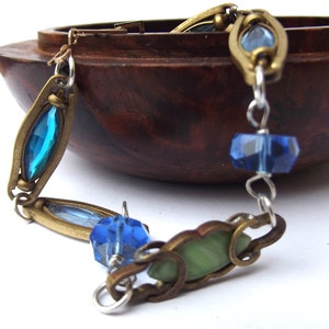 1920s Art deco blue glass watch fob bracelet, blue glass Art deco bracelet, blue glass watch fob bracelet, for a collector, for a birthday