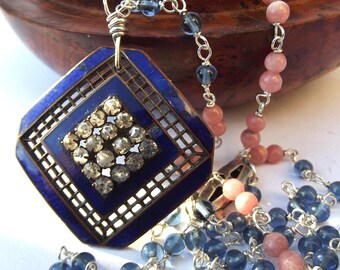 1920s Art deco blue enamel half buckle pendant, Antique Jewellery