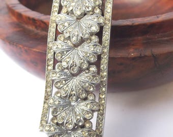 1930s Antique Art Deco Rhinestone Dress Clip, Floral Paste Jewelry
