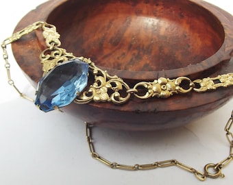1920s Arts deco brass glass necklace, Art deco gilt necklace, bling brass necklace, Art deco gilt glass necklace, for a collector, for her