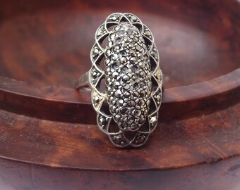 Bague Art Déco En Argent 925 Avec Marcassite - Taille 51 - Années 1920-1930 - Occasion (déjà Portée)