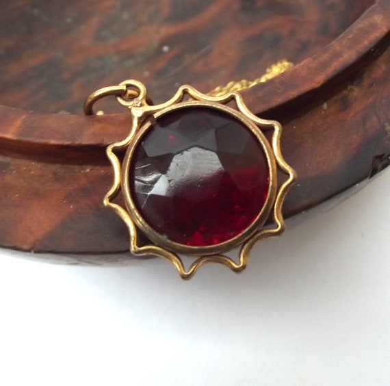1920s Art deco red glass watch fob pendant, red g… - image 2
