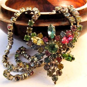 1930s floral necklace, Art deco antique necklace, Art deco 1930s flower paste rhinestone necklace, for a wife, for a gift