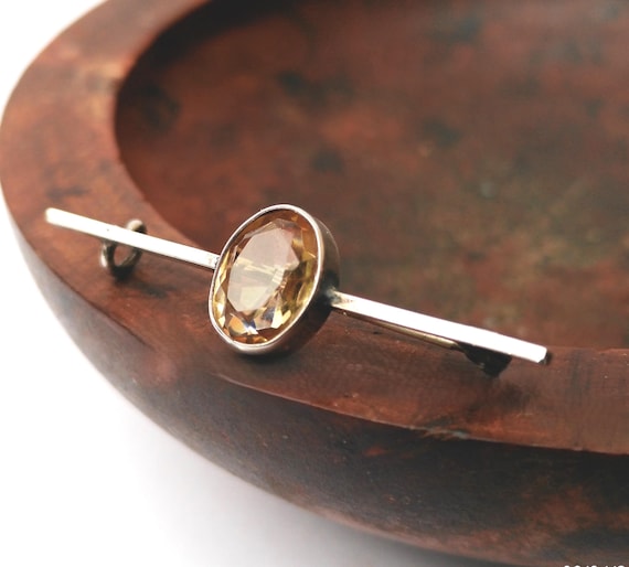 1800 Fine Silver Citrine Bar Brooch Victorian Antique Gemstone Jewellery
