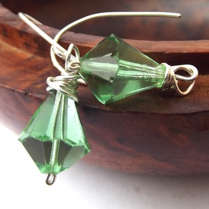 1930s Art deco green glass earrings, drop dangle antique glass earrings, Art deco glass earrings, for a collector, for a gift