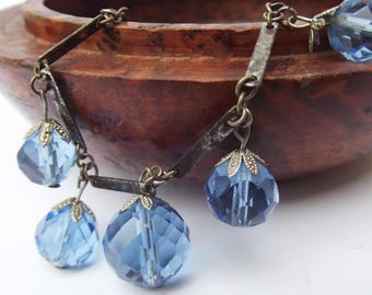 1930s Art Deco Blue Crystal Drop Necklace