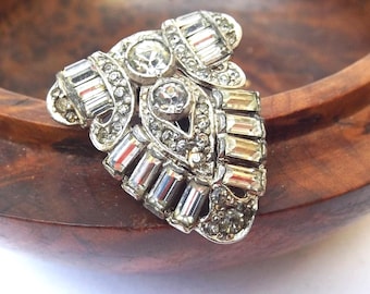 1930s Art Deco Rhinestone Dress Clip: Bridal Jewellery, For Bride, Antique Jewellery
