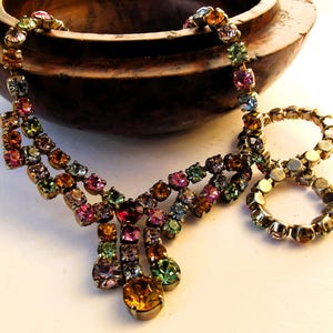 1930s Art deco necklace, Art deco rhinestone necklace, antique rhinestone necklace, rainbow colours 1930s necklace, for a gift