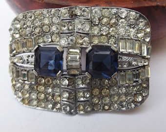 1930s Art deco clear blue rhinestone brooch, large rhinestone rhinestone brooch, rhinestone brooch, for a gift, for a collector, for her
