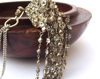 Victorian Rhinestone Tassel Pendant: Antique 1800s Glass Necklace, Rare Antique Jewellery