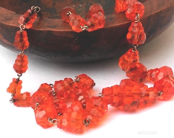Collar de cristal Art Déco de los años 30, joyería antigua con alambre naranja