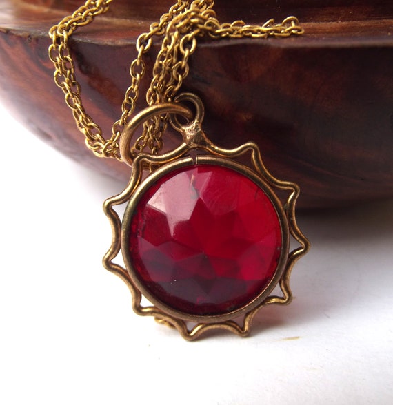 1920s Art deco red glass watch fob pendant, red g… - image 1