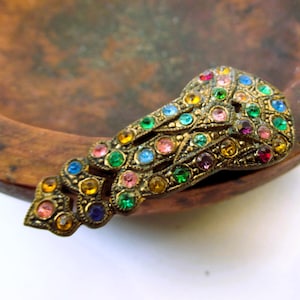 1920s Art deco Fruit Salad rhinestone dress clip, antique colourful rhinestone dress clip, 1920s antique dress clip, for a  gift, for mum
