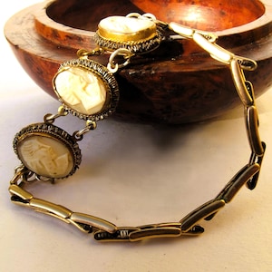 1900s repurposed shell cameo watch band bracelet, cameo watch band bracelet, rolled gold cameo bracelet, repurposed cameo bracelet, for gift
