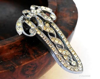 1930s Rhinestone Ribbon Dress Clip Antique Art Deco Jewellery Accessory