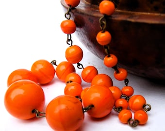 Collar Art Déco de cristal naranja de los años 30, con alambre, joyería antigua