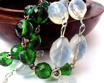 1930er Jahre Umfunktionierte Glas Halskette Statement Opal Antik Art Deco Schmuck