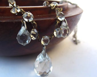 1920s Art deco briolette drop crystal necklace, antique crystal briolette necklace, crystal Art deco necklace, 1920s crystal necklace, gift