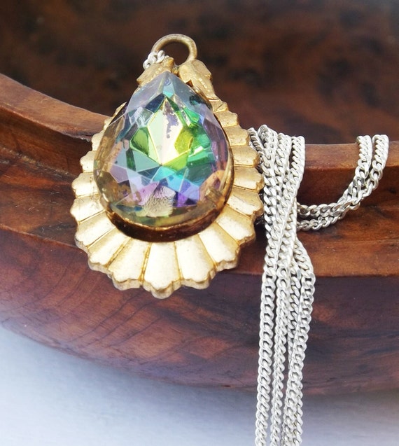 Collier Art Déco Doré Avec Cristal - Style Années 1930, Longueur Ajustable 41-45 Cm