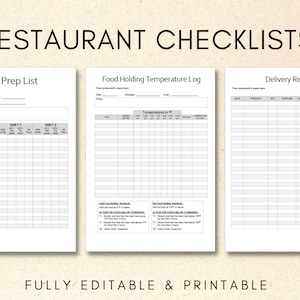 Restaurant & Bar Prep List, Prep Sheet, Temperature Monitoring ...