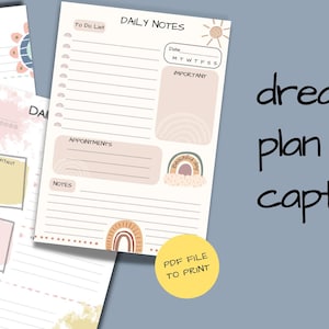 Daily Notes Template as PDF to print, Planner Goodnotes, Productivity Planner. Plan, write and organize yourself with a daily notes template