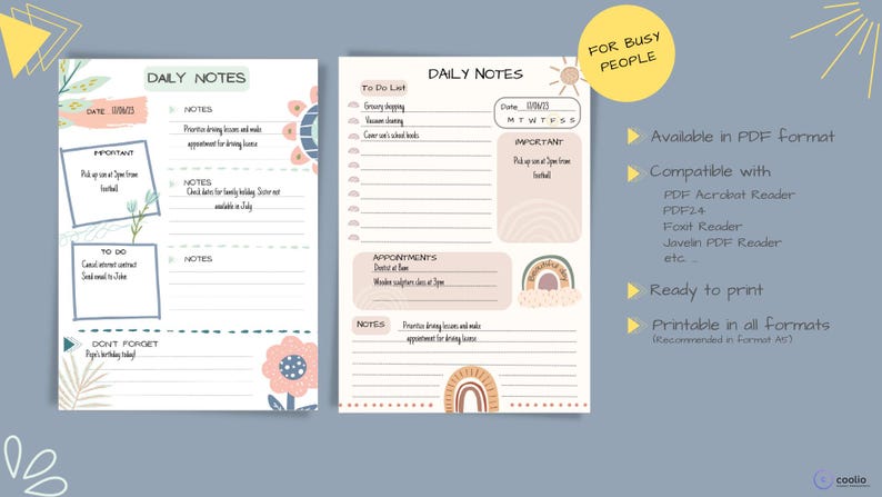 Daily Notes Template as PDF to Print, Planner Goodnotes, Productivity ...
