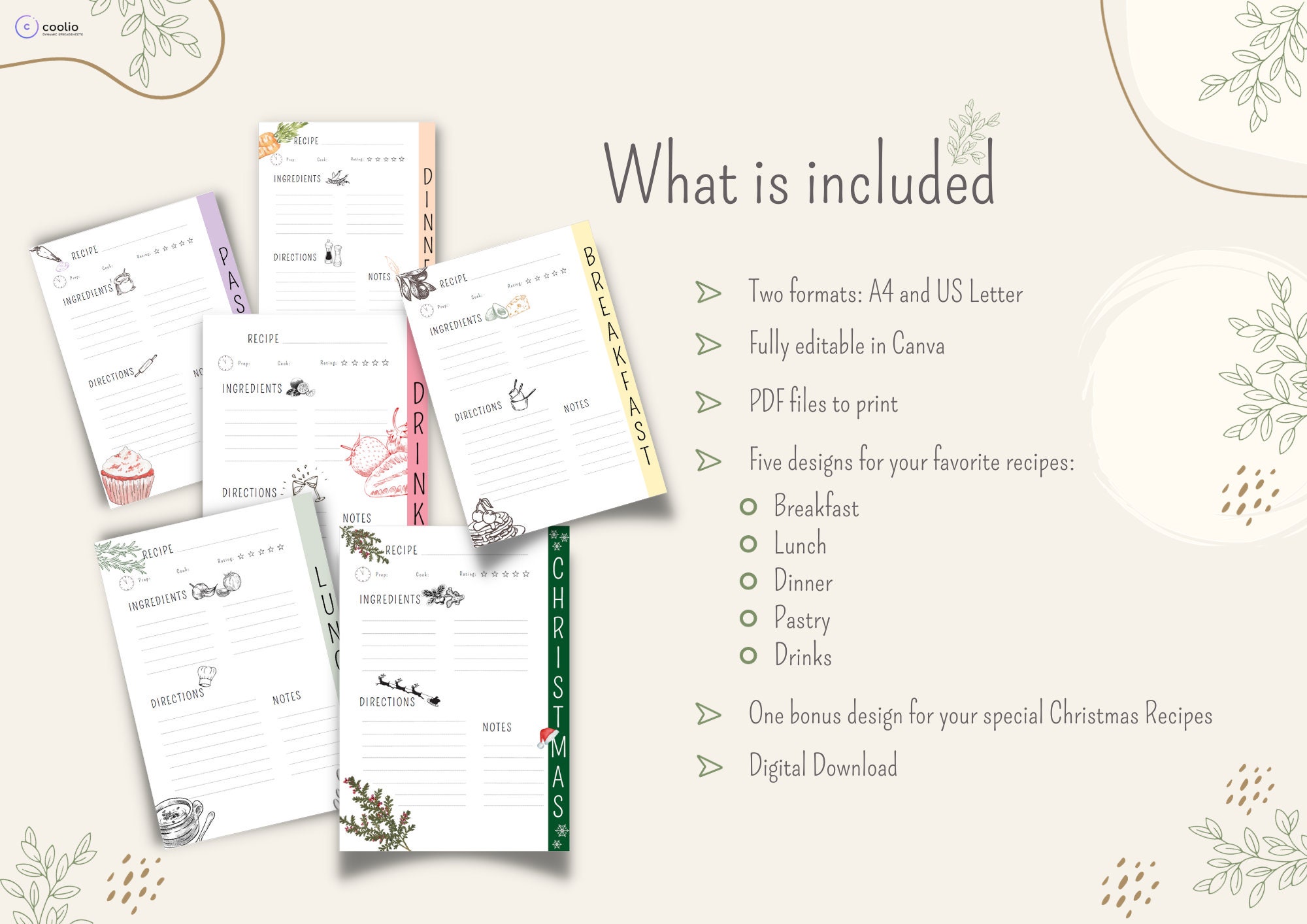 Printable &amp; Fully Editable Recipe Book Goodnotes, Goodnotes Recipe Book, Recipe Journal ...