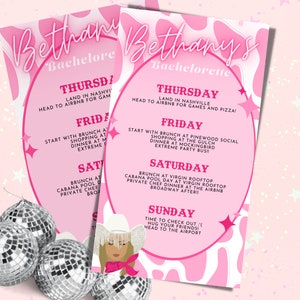 Pink Disco Cowgirl Itinerary | Bachelorette Itinerary | Bachelorette Party Favors