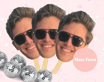 Man Fan  SET OF 3 | Groom's Face on A Stick | Bachelorette Party | Birthday Party | Face On A Stick