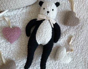 Boucle Teddy Bear, Handmade Teddy, Black and White Teddy, Boucle Teddy, Bear Comforter, Baby Shower Gift, New Baby Gift, Scandi Decor