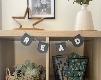 Neutral Nursery Bunting, Reading Space Decor, Read Bunting, Read Garland, Nursery Decor, Nursery Bunting, Nursery Garland, Reading Corner