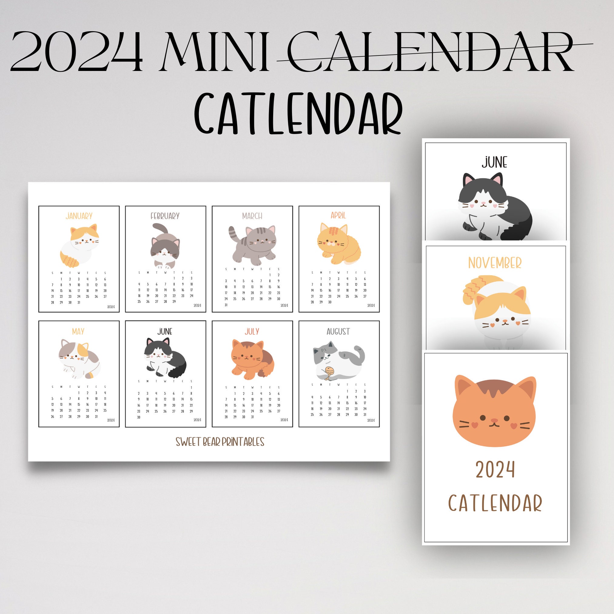 2024 Printable Catlendar Mini Cats Calendar 12 Months Etsy