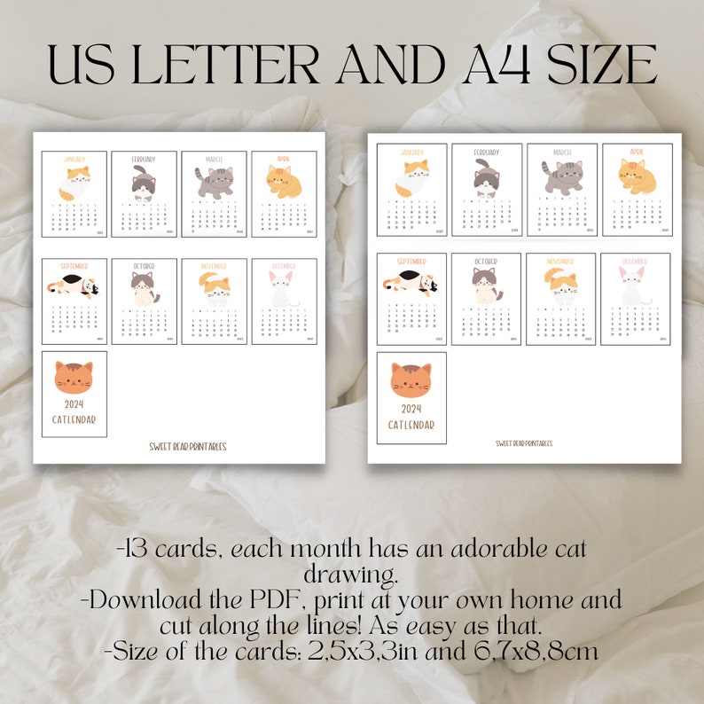 2024 Printable Catlendar Mini Cats Calendar 12 Months Etsy