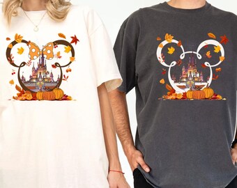 Minnie and Mickey Fall Shirt, Disney Minnie Mouse Castle Shirt, Fall Castle Shirt, Disney Fall Sweatshirt, Fall Couple Shirt,Fall Sweatshirt