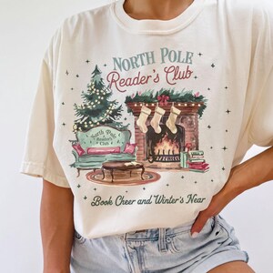 Comfort Colors® Bookish Christmas Sweatshirt | North Pole Book Club Santa Sweater, Book Lover Christmas Shirt,  Retro Book Christmas  Shirt,