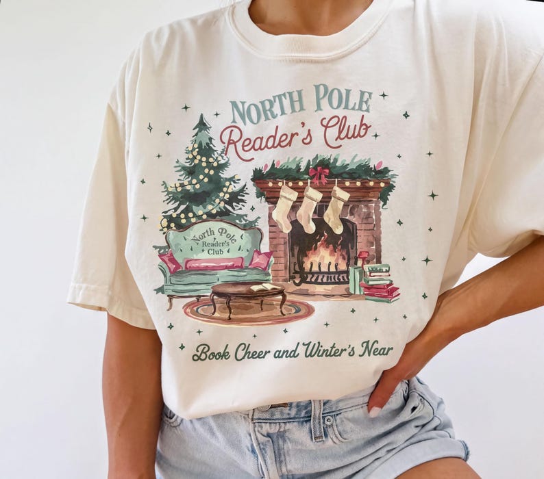 Comfort Colors® Bookish Christmas Sweatshirt | North Pole Book Club Santa Sweater, Book Lover Christmas Shirt,  Retro Book Christmas  Shirt,