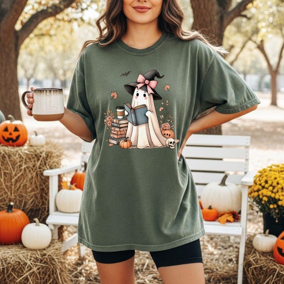 Comfort Colors® Ghost Reading Book Halloween T-Shirt – Spooky Season Girly Apparel