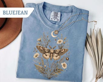 Comfort Colors® Vintage Moth Floral Shirt: Cottage core Botanical Moon Design