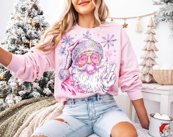 Comfort Colors® Retro Santa Christmas Blowing Bubble Long Sleeve, Vintage Shirt,