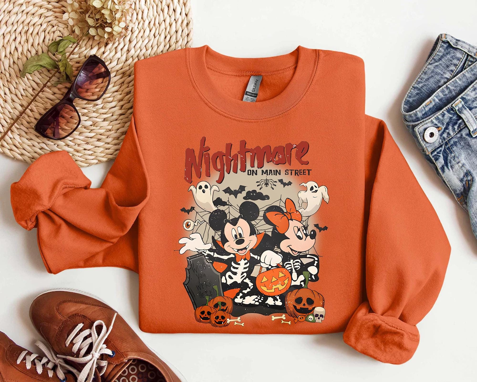 Disneyworld Nightmare On Main Street Sweatshirt, Disneyland Halloween Shirt, Halloween Mickey Minnie Pumpkin Sweater, Halloween Sweatshirt