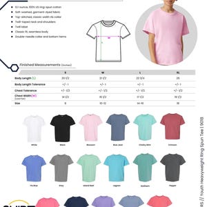 The image is a collection of various youth heavyweight ring spun t-shirts, each with different colors and styles. The t-shirts are displayed in a collage format, showcasing a range of colors and designs. The image does not contain any text, and the focus is on the visual presentation of the t-shirts.