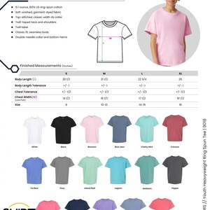 The image is a collection of various youth heavyweight ring spun t-shirts, each with different colors and styles. The t-shirts are displayed in a collage format, showcasing a range of colors and designs. The image does not contain any text, and the focus is on the visual presentation of the t-shirts.