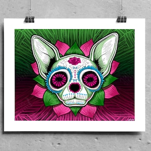 Day of the Dead Chihuahua Print, Sugar Skull, Dog Art, Halloween Wall Decor, Día de los Muertos, Calavera, Gift Idea