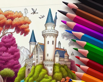 50 Kasteel Kleurplaten Collectie | Middeleeuwse & Fantasie Koninkrijk Ontwerpen | Printbare PDF A4 voor Kinderen en Volwassenen