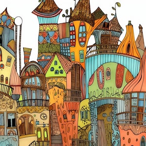 70 Hundertwasser Coloring Pages, 2nd Edition - Instant PDF DIN A4 Download - coloring book for kid&#39;s & adult&#39;s - unique artwork&#39;s