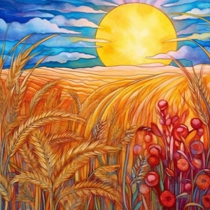 Coloring Pages: Wheat and Barley Fields || unique bible artwork || instant download || PRINT AND PAINT || 30 pages