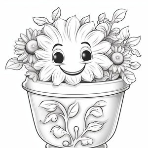 Smiling Blooms: Flower Pot Coloring Pages Filled with Joy and Positivity | PRINT & PAINT | for instant download | PDF