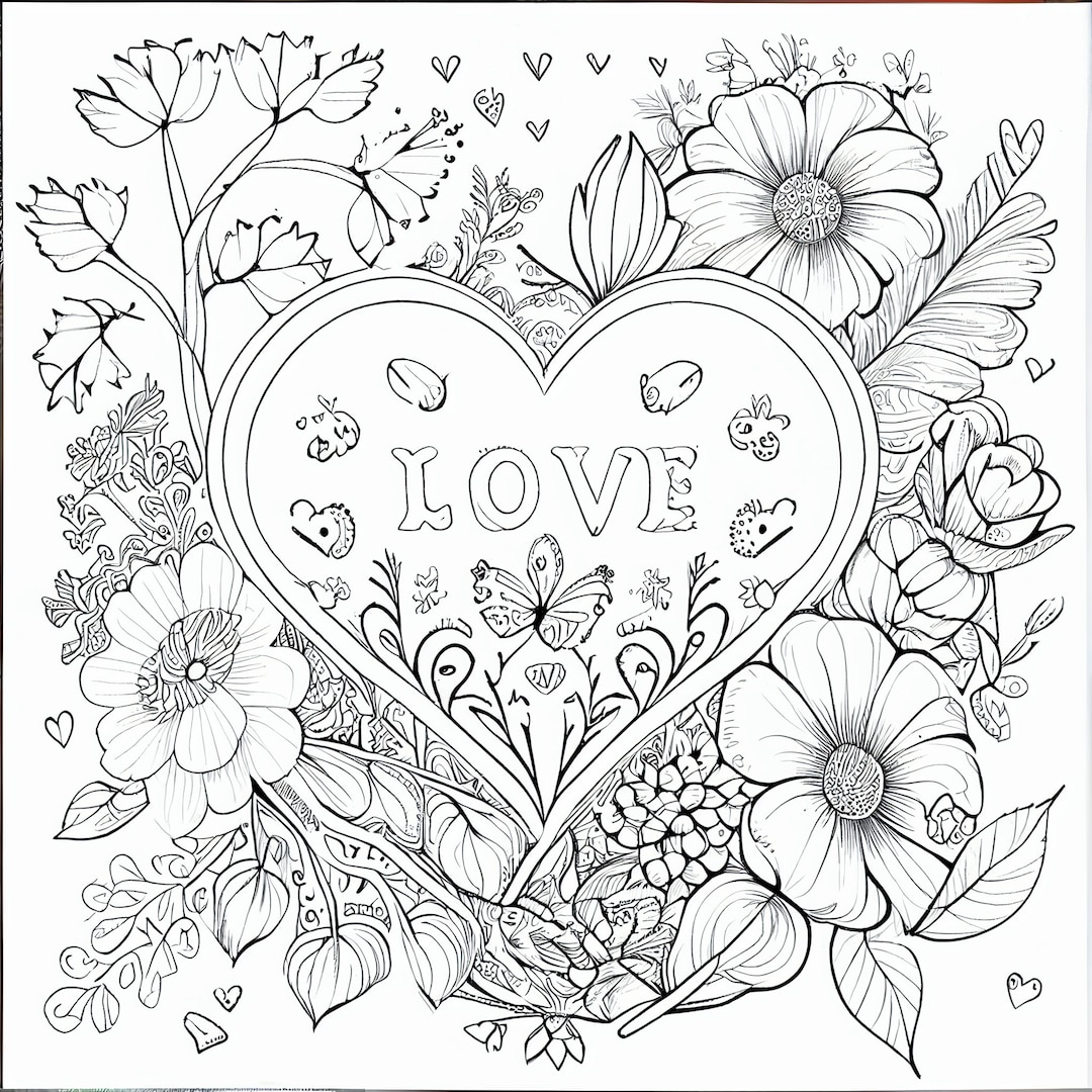 12 Love-themed Coloring Pages for Kids and Adults - Instant Download