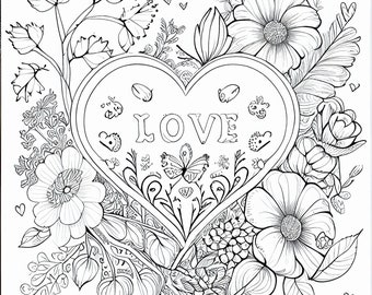 12 Love-Themed Coloring Pages for Kids and Adults - Instant Download and Print for Personal Artistic Enjoyment - 2023 - PRINT & PAINT