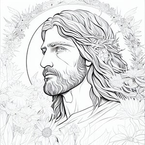 JESUS CHRIST Coloring pages for adults bible artwork for instant download and print 4MP 2048 x 2048 px resolution relax and paint image 4